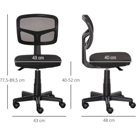 Sedia da ufficio 43x48x77.5-89.5 cm nera in tessuto con schienale ergonomico, altezza regolabile e senza braccioli (1/5)