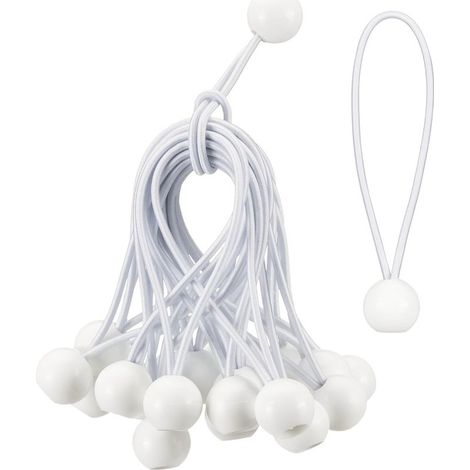 Cordons élastiques à boule blanche (25 pièces, 15 cm), universels avec attaches, idéaux pour le camping et les bâches (1/5)