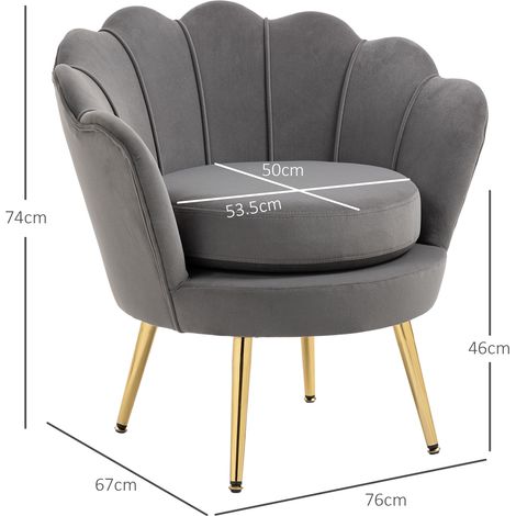 Fauteuil coquillage, fauteuil vintage, fauteuil pour chambre ou salon, design élégant, dossier haut, 76 x 67 x 74 cm, gris (1/5)