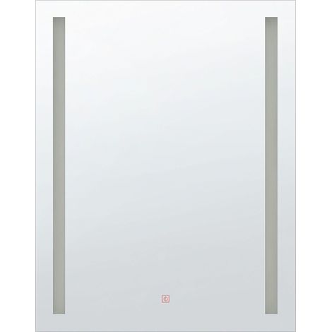 Beliani – Miroir mural rectangulaire 90 x 70 cm avec éclairage LED – Système anti-buée – Installation facile avec crochets – Pour salle de bain moderne