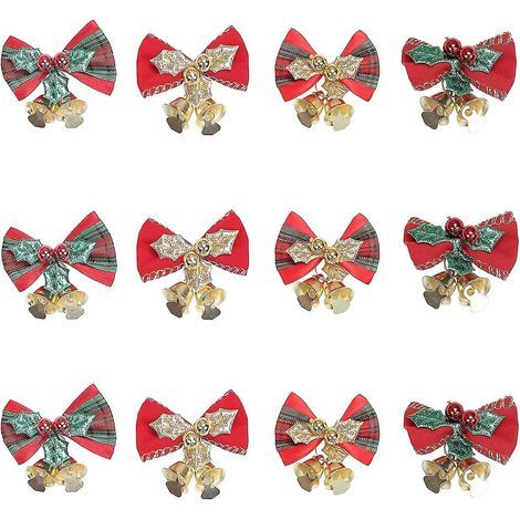 Schleifen aus Bändern mit Glöckchen, Mini-Schleifendekorationen für Weihnachtskränze, Dekorationen für Weihnachtsbaum-Geschenkverpackungen (1/5)