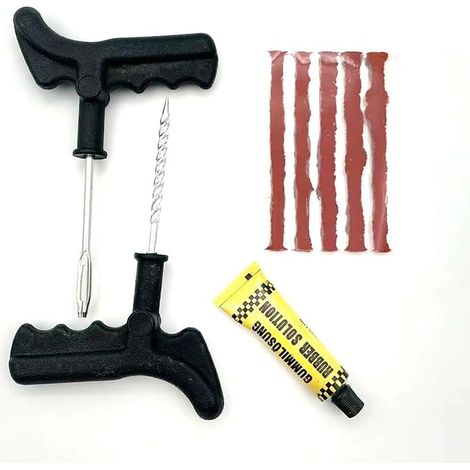 Kit De Réparation Pneu - Alésoir À Poignée Pistolet - Bouchon De Réparation - 5 Bandes 10 cm - Colle Incluse - Pour Voiture Moto Camion (1/5)