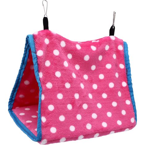 Faltbares, tragbares und bequemes Dreieck-Vogelbett aus Flanell mit Haken für Papageien, Hamster und Eichhörnchen, rosa (1/5)