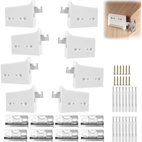 Suspension Murale pour Placard, lot de 8 Fixations Murales Réglables, Blanc (1/5)