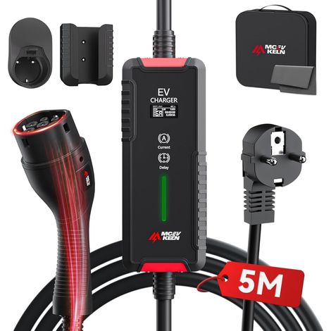 Charger Type 2 3.6KW Electric Car Charger with Schuko, Switchable Current 6-16A, IP65 5M EV Charging Cable Type 2, IEC 62196-2 EVSE with Carry Bag (1/5)