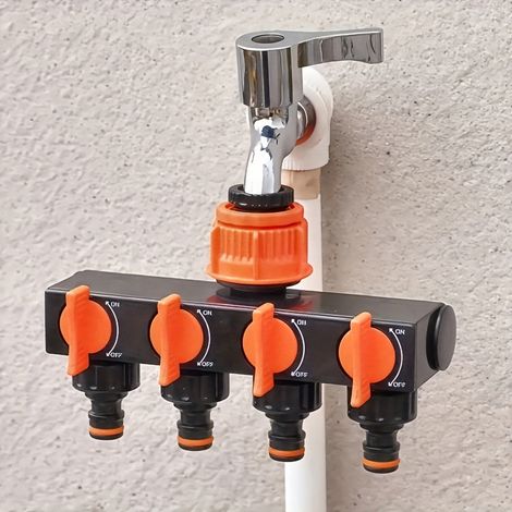 Inverseur de tuyau d'arrosage à 4 voies avec 4 interrupteurs indépendants - raccord de robinet pour systèmes d'arrosage extérieurs (1/5)