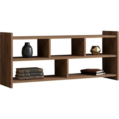 Mobile Porta tv Loreglia, 5 Ripiani, 5 Vani, Peso Supportato 40 kg, 118x28x55h cm Marrone Rovere