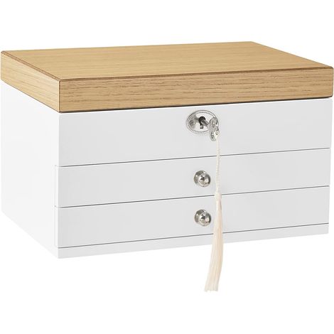 SONGMICS Scatola Portagioie a 3 Livelli, Custodia per Gioielli in Legno, con Cassetti, Fodera Vellutata, per Anelli, Orecchini, Braccialetti, Collane, Bianco (1/5)