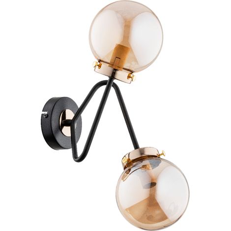 Applique glamour noir/or, 2 globes ambre, 2xE14 Resto Alfa (1/3)