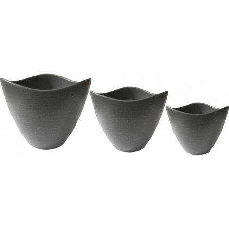Caspo' vasi in ceramica malaga antracite 3 pezzi 17 - 22 - 28 cm beta (1/2)