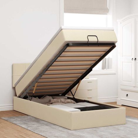 Ottomane Bett mit Matratze & LEDs Creme 90x200 cm Stoff (1/5)