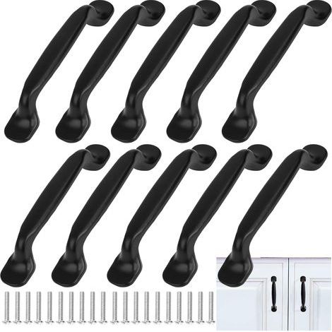 Lot 10 poignées de porte de cuisine noires alliage d'aluminium vis 130 mm (1/5)