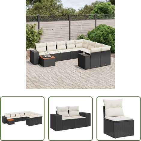 vidaXL Rattanmöbel - 10-tlg. Garten-Sofagarnitur mit Kissen Schwarz Poly Rattan (1/5)