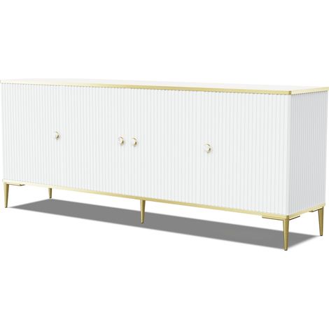 Commode de rangement Meuble universel blanc mat 182x73x40cm PETOR sur pieds avec 4 portes (1/5)
