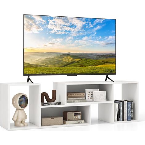 Meuble TV 2 Pcs Modulaires, Meuble Tele pour TV 50/55/60 Pouces, Meuble TV Angle pour Recoin, Meuble TV Bois Extensible Blanc (1/5)
