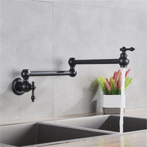 Robinet de remplissage de pot Black Pivoté Cuisine Évier à eau froide Robinet Robinet Solide Bassin de bassin en laiton Swivel Robinet mural Robinet de remplissage Robinet pliant ( Color : Matte Black (1/5)