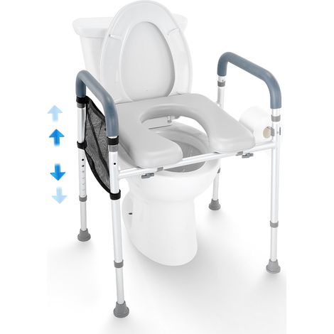 49-64 cm Rehausseur de toilette réglable 7 niveaux, siège surélevé universel pour personnes âgées et patients (1/5)