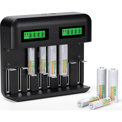 Chargeur de Piles Universel LCD, Chargeur de Piles Rechargeables pour AA/HR6, AAA/HR3, C/HR14, D/HR20 Ni-MH NiCD avec Entrée Type C/Micro USB (1/5)