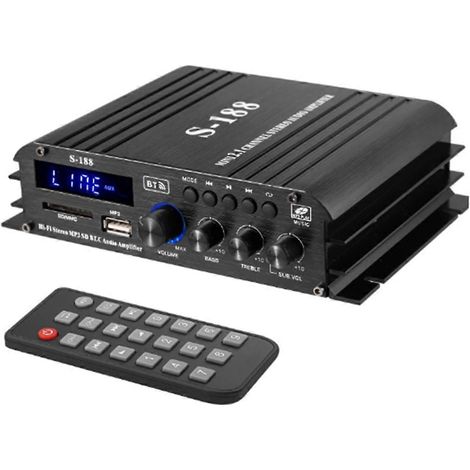 Amplificateur stéréo HiFi Bluetooth 90 W S-188, amplificateur de puissance audio 2.1 canaux, contrôle des basses et des aigus, lecteur de musique (1/5)