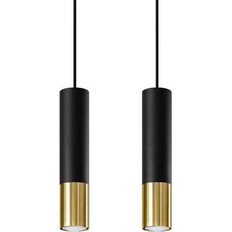 Suspension 2 Lampes Noir Or pour Ampoules GU10 - SILAMP