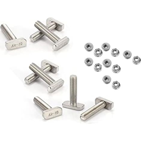 12 Pièces de Remplacement de Boulon à Fente en T, Vis M10 X 25, Vis de Rail A2-70, Écrous de Rail avec 12 Écrous à Embase, Boulon à Fente en T, Vis à Fente en T (1/5)