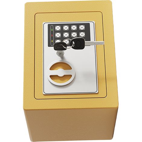 Coffre fort miniature anti-feu étanche à code et clés de secours, coffre mural discret avec pochette documents pour argent bijoux objets précieux, 22,5x16,5x17 cm or champagne (1/5)