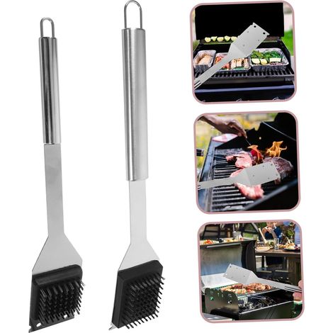 Lot de 2 brosses portables pour nettoyer les grilles de barbecue, multifonctionnelles et pour gratter les grilles, idéales pour les barbecues en camping. - AquaForge (1/5)