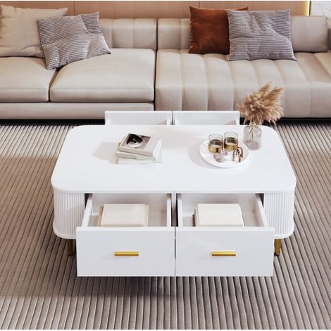 Couchtisch Wohnzimmertisch mit 4 Schubladen Weiß OKMYHOME (1/5)