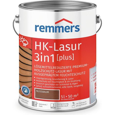 Remmers HK-Lasur 3in1 [plus] nussbaum, matt, 5 Liter, Holzlasur, Premium Holzlasur außen, 3fach Holzschutz mit Imprägnierung + Grundierung + Lasur