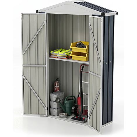 Abri de Jardin en Métal Étanche, Cabane de Jardin Extérieur avec Toit Incliné et Porte Verrouillable, Abri à Outils, Vélos et Poubelles, 126x41x185cm (1/5)