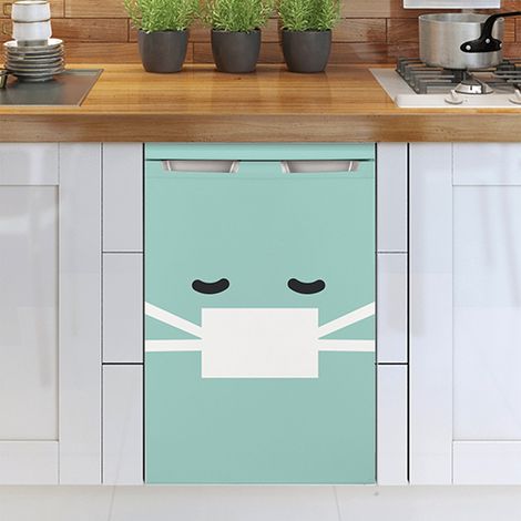 Sticker réfrigérateur et lave vaisselle, smiley vert malade émotion déco, 75 cm X 49 cm (1/3)