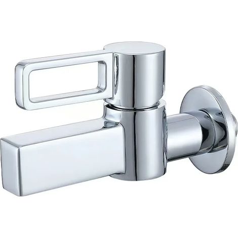 (Chrome) Or brossé, Robinet mural chromé pour lavabo/piscine/salle de bain à poignée unique avec fonction balai d'eau froide. (1/5)