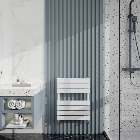 Biubiubath White Flat Panel Heated Towel Rail Bathroom Radiator 650x500mm (1/5)