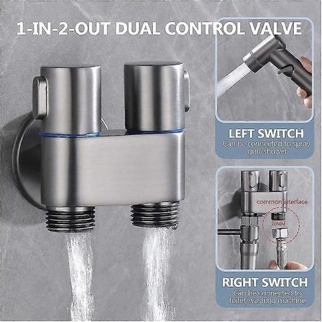 Mini robinet multifonction en laiton chromé, 1 entrée, 2 sorties, double commande, pour lave-linge et WC - A (1/5)