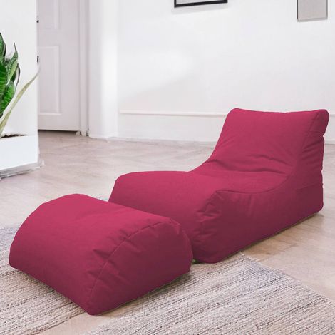 Dmora Chaise longue de salon moderne, Made in Italy, Fauteuil avec repose-pieds en nylon, Pouf rembourré pour chambre, 120x80h60 cm, Couleur Fuchsia (1/3)