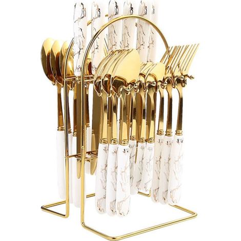 Ménagère dorée - Ménagère 24 pièces - Couverts en acier inoxydable - Ménagère pour 6 personnes - Ustensiles de cuisine - Porte-couverts (1/4)