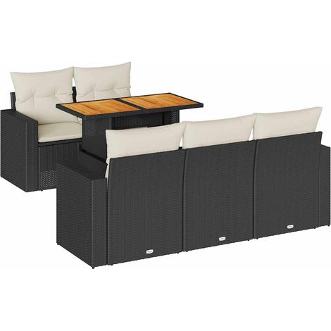 Set Divano da Giardino 6 pz con Cuscini Nero in Polyrattan vidaXL (1/5)