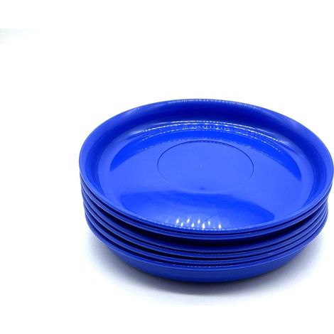 Lot de 6 assiettes plates de 14 cm - En plastique - Réutilisables - Couleur : bleu