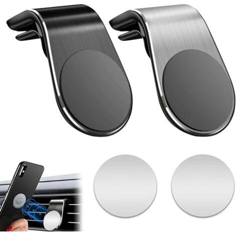 QORVA-Lot de 2 supports magnétiques pour grille d'aération de voiture (noir, argent) (1/5)