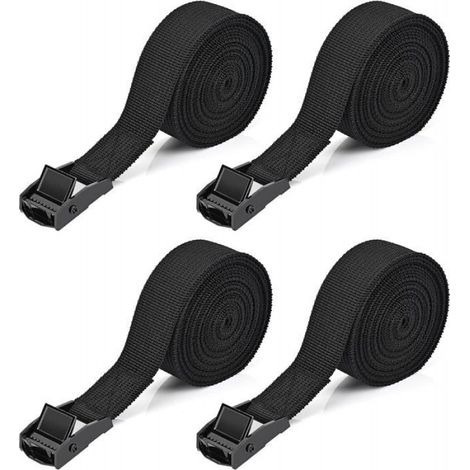 Sangle D'arrimage Sangles à Griffe Sangle à Cliquet Lot de 4 Sangle Darrimage avec Boucle 25 cm x 2m Maximale 250 kg Noir (1/4)