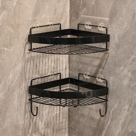 (D.2 couches) Étagère de rangement de salle de bain dorée, trépied mural sans perçage, porte-shampoing et gel douche, accessoires de salle de bain (1/5)