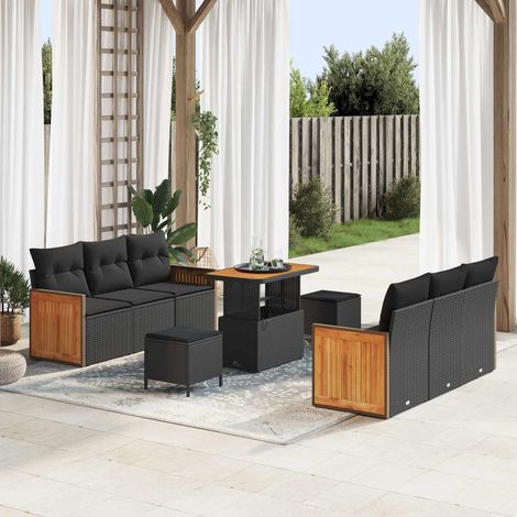 Salon de Jardin 9 Pièces Ensemble Canapé en Résine Tressée et Acier avec Coussins Noir - PANGIVO (1/5)