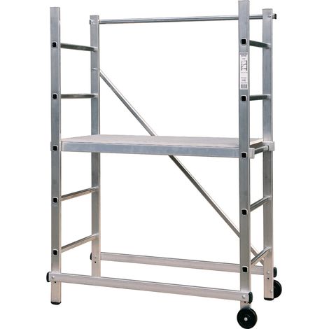 Facal – Échafaudage roulant aluminium 7 m de hauteur de travail – 4 roues avec freins – Plateau Eurodeck antidérapant – Montage rapide sans vis