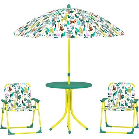 CHICFURN Set da giardino per bambini 49,5 x 49,5 x 50 cm verde con parasole rimovibile (1/5)