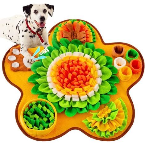 Tapis Fouille Chien Snuffle Mat, Alimentation Lente Jouet Reniflant Couverture Pliable, Lavable - Jaune Orange - 60x60cm