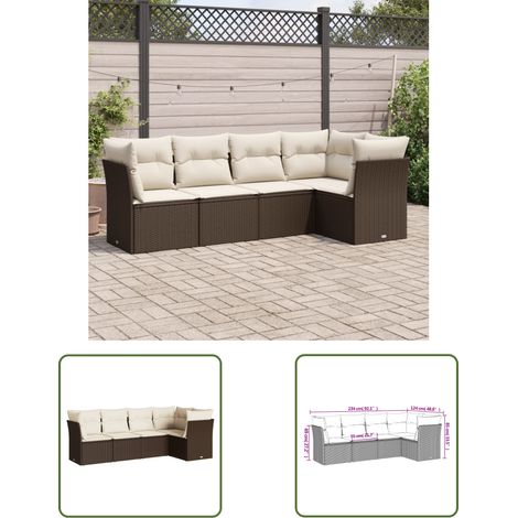 The Living Store 5-tlg. Garten-Sofagarnitur mit Kissen Braun Poly Rattan - Gartensorgaunität - Outdoor Möbel - Lounge Set - Rattan Sofa - Gartenlounge (1/3)