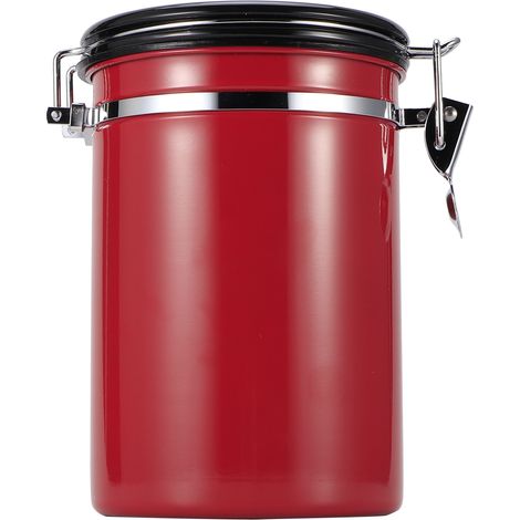 Récipient de Stockage Hermétique en Acier Inoxydable pour Café et Thé avec Valve d'Évacuation d'Air - 1,8L Rouge (Capacité 750g) (1/5)