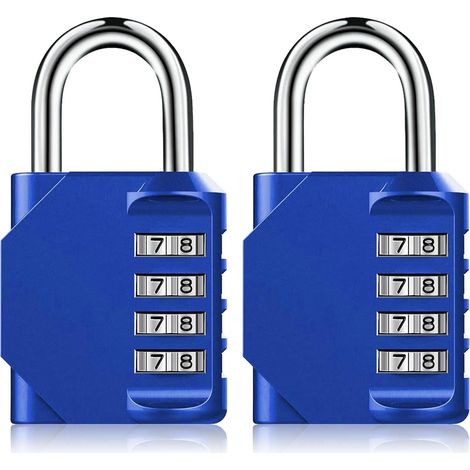 Cadenas à combinaison à 4 chiffres, cadenas étanche en alliage de zinc pour portes, écoles, gymnases et casiers (lot de 2), bleu (1/5)