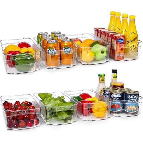 Contenitori organizer per frigorifero - Contenitori in plastica trasparente per frigorifero, congelatore, armadietti da cucina, organizzazione della dispensa, organizer per frigorifero senza BPA