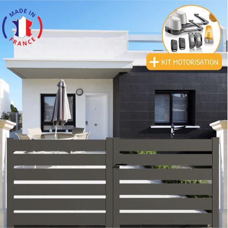Portail aluminium battant SAH en kit + Motorisation dimensions L.4000 (entre piliers) X H.1740 mm LOCKYVIA (à bras) Couleurs Gris quartz (RAL 7039)